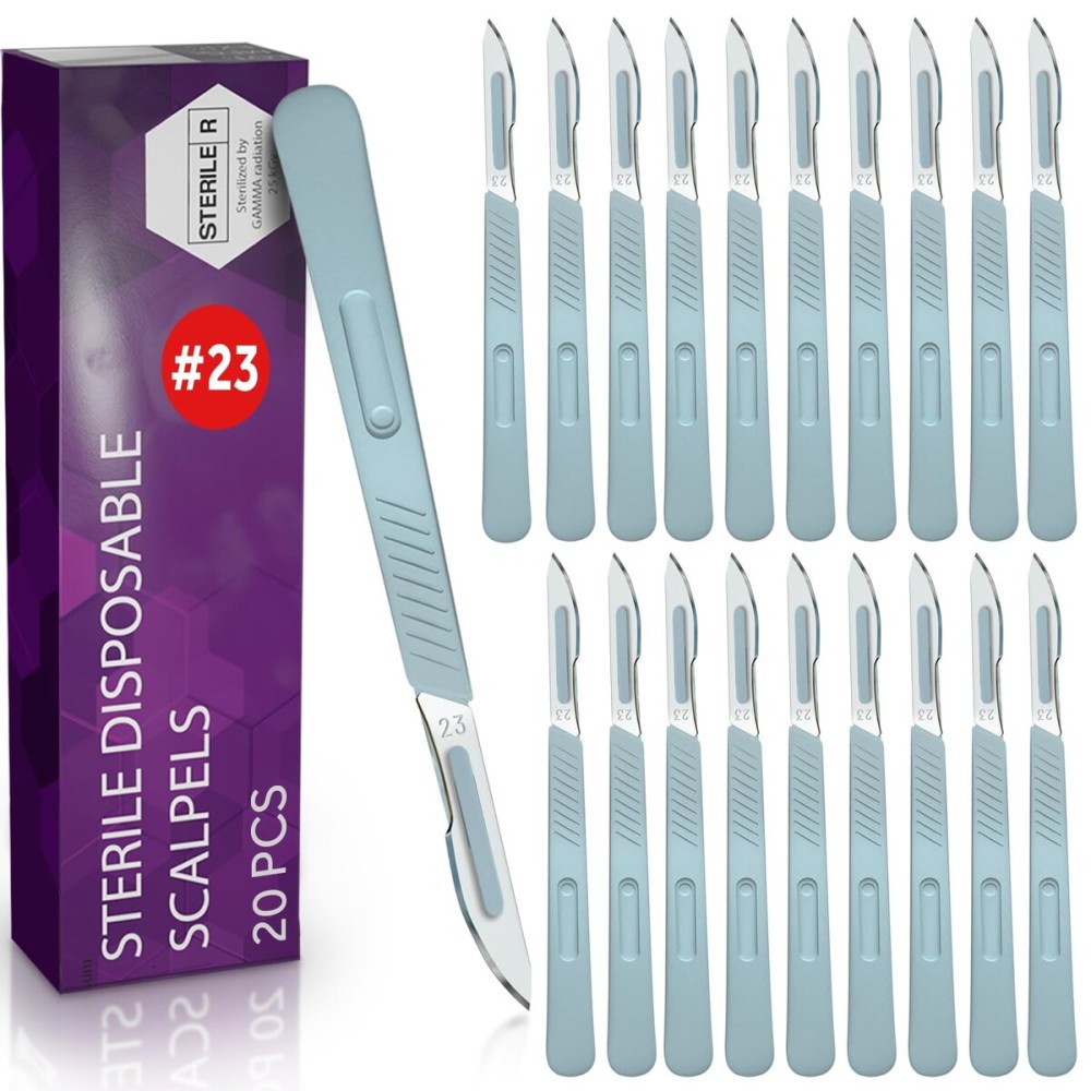 MyMed Disposable Scalpel Blades| 23 Sharp Carbon-Steel Blades | Pack of 20| Sterile Individual Pouches| for Dermaplaining, Podiatry, Crafts & More