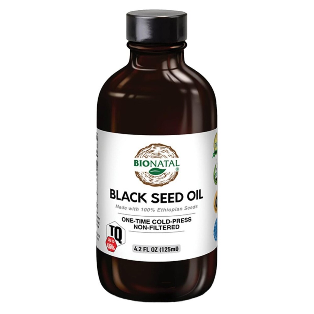 BioNatal Ethiopian Black Seed Oil 4.2oz Glass- Cold Pressed Nigella Sativa Producing Black Cumin Seed Oil, Unrefined & Non-Filtered, High TQ Up to 4.64% - Supports Immune System, Digestion & Joints