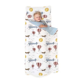 JumpOff Jo Extra Long Nap Mat for Kids - Cozy Kids Rest Mat with Removable Pillow and Ultra Soft Blanket for Preschool, Daycare, and Sleepovers - Travel, Take Flight