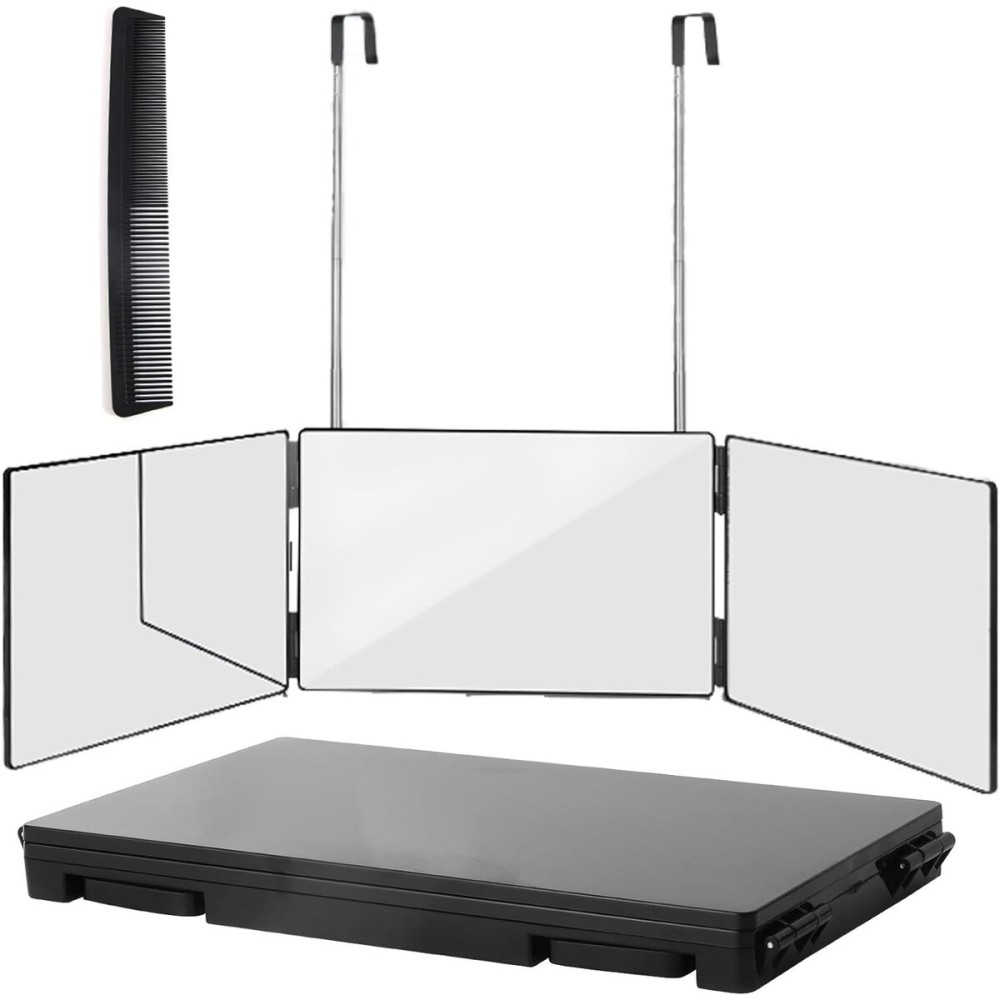 Wentoma 360 Viewing Mirror for Hair Cutting and Styling, Adjustable Height Mirror for Grooming, Makeup and Shaving, Clear HD Glass, Portable for Bathroom or Travel (Black)