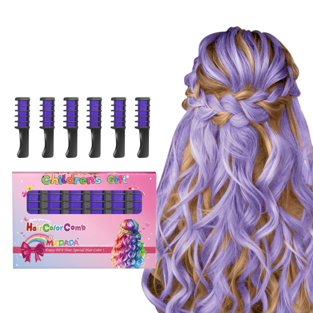 New Hair Chalk Comb Temporary Bright Hair Color Dye for Girls Kids, Washable Hair Chalk for Girls Age 4 5 6 7 8 9 10 New Year Birthday Cosplay DIY Halloween, ChristmasPurple)