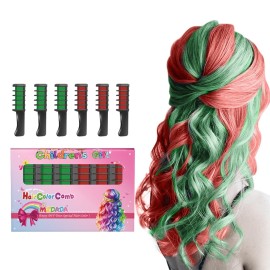 MSDADA New Hair Chalk Comb Temporary Hair Color Dye for Girls Kids with Light Color Hair, Washable Hair Chalk for Girls Age 4 5 6 7 8 9 10 Birthday Cosplay DIY, Christmas, New Year (Red & Green)