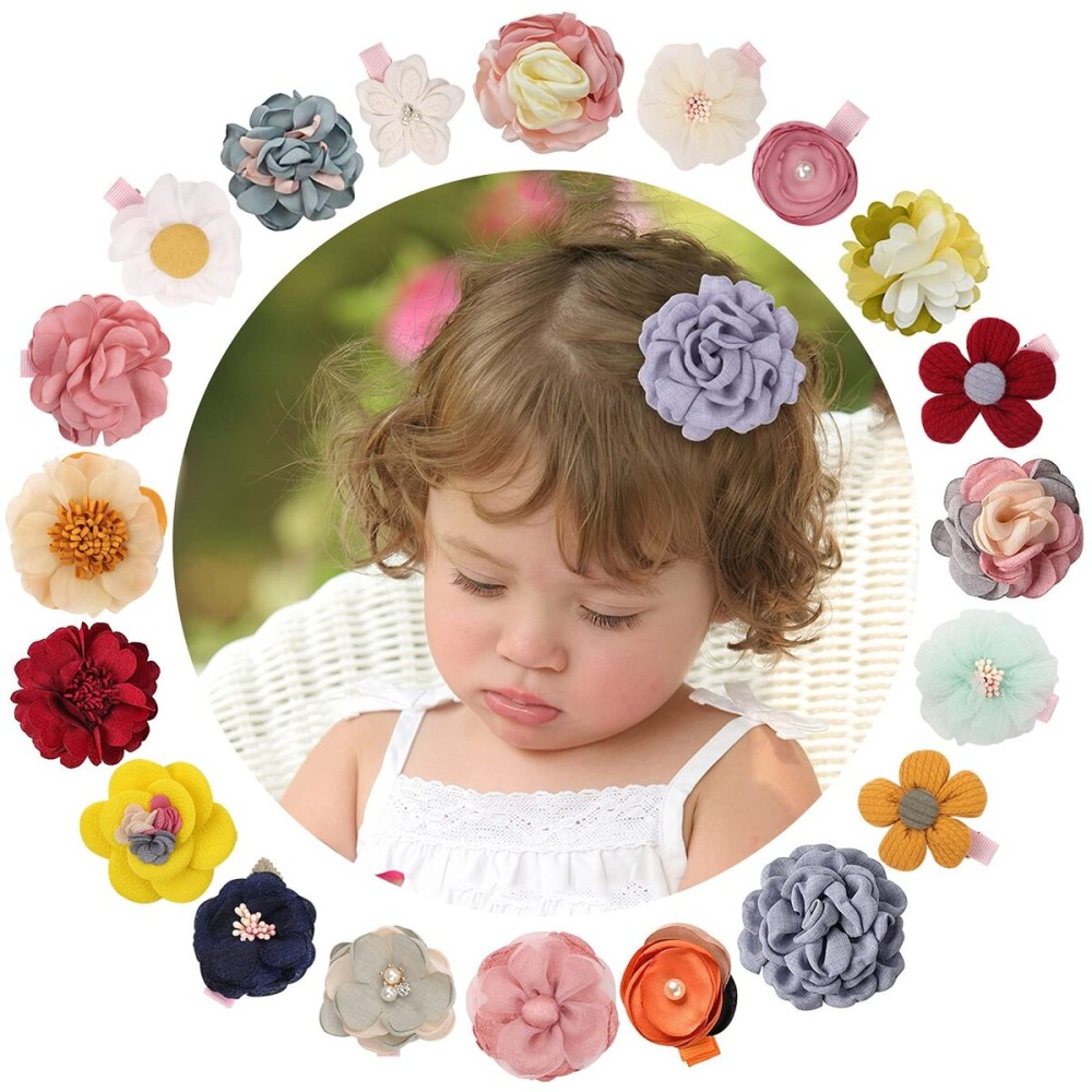 20pcs Baby Girl Hair Clip, Snowstar Multi Colored Flower Non Slip Alligator Clip Fully Lined Barrettes Handmade Floral Hair Accessories for Newborn Infant Kids Toddle (Red)