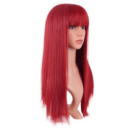 MapofBeauty 24 Inch/60 cm Women Long Straight with Flat Bangs Synthetic Hair Heat Resistant Fiber Hair for Party Cosplay Wig (Red)