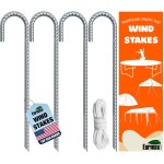 Eurmax USA Trampolines Stakes Heavy Duty Ground Stakes Canopy Parts Wind Stake with Rope 12 Inch Heavy Duty Stake Safety Ground Anchor Galvanized Steel J Shaped, Pack of 4(Gray)