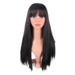 MapofBeauty 24 Inch/60 cm Women Long Straight with Flat Bangs Synthetic Hair Heat Resistant Fiber Hair for Party Cosplay Wig (Black)