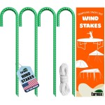 Eurmax USA Trampolines Stakes Heavy Duty Ground Stakes Canopy Parts Wind Stake with Rope 12 Inch Heavy Duty Stake Safety Ground Anchor Galvanized Steel J Shaped, Pack of 4(Green)