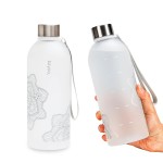 bzyoo 32 OZ 1 Liter Time Marker Water Bottle Frosted Durable Plastic With Strap - Reusable Clear Bottle With Times To Drink Time Markings For Daily Hydration Intake BPA Free (Silver)