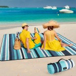 ZAZE Picnic Blankets Beach Blanket, 80\'\'x80\'\' Extra Large Thick 3-Layers, Sandproof Machine Washable Waterproof Foldable Oversized XL Outdoor Mat, for Camping, Park, Travel, Grass(Blue White Stripe)