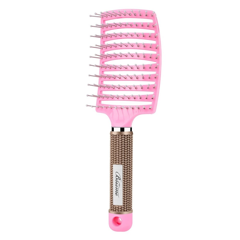 Bsisme Hair Brush, Curved Vented Brush for Faster Blow Drying, Professional Styling Hair Brushes for Women and Men, Paddle Detangling Brush for Wet Dry Curly Thick Straight Hair, Pink