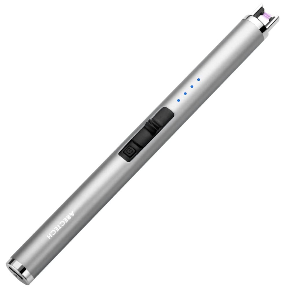 ARECTECH Rechargeable Electric Candle Lighter Arc Plasma Windproof Lighter for Candle Christmas Kitchen Birthday Gift for Mom Men Wife with Type-C Cable Silvery