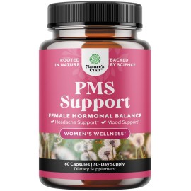 PMS Support Supplement for Women - Hormone Balance for Women & Menstrual Discomfort with DIM, Chasteberry, Black Cohosh & Ashwagandha - for Period Cramps Ease, Menopause Bloating, Mood Swing - 60 Ct