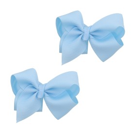 3 Inch Grosgrain Bow for Little Girls- Set of 2 (Sky Blue)