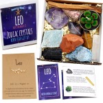 DANCING BEAR Leo Zodiac Healing Crystals Gift Set (14 Pc): 9 Stones, 18K Gold-Plated Constellation Necklace, Meteorite, Succulent Candle, Palo Santo Smudge Stick, and Info Guide, Made in The USA