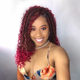 Wodun 14inch Goddess Box Braids Crochet Hair Pre Looped Box-Braids Crochet-Hair with Curly Ends For Black Women Synthetic 3X Bohemian Box Braiding Hair Extensions(14inch,8Packs, TBUG)