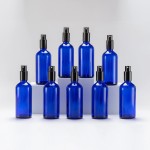 YIZHAO Blue Glass Spray Bottles 4oz, with Small Fine Mist Spray, Metal Cap, Refillable for Essential Oil,Travel,Cleaning,Perfume,Aromatherapy,Makeup - 9 Pcs