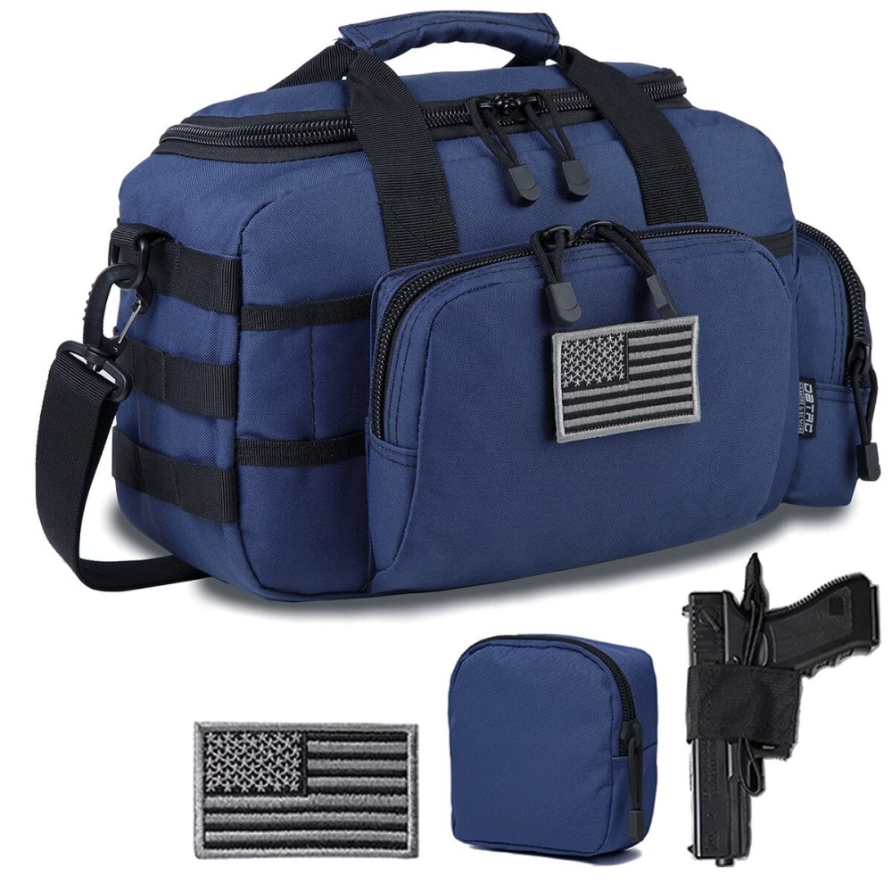 DBTAC Gun Range Bag Small | Tactical 2x Pistol Shooting Range Duffle Bag with Lockable Zipper for Handguns and Ammo (Urban Blue)