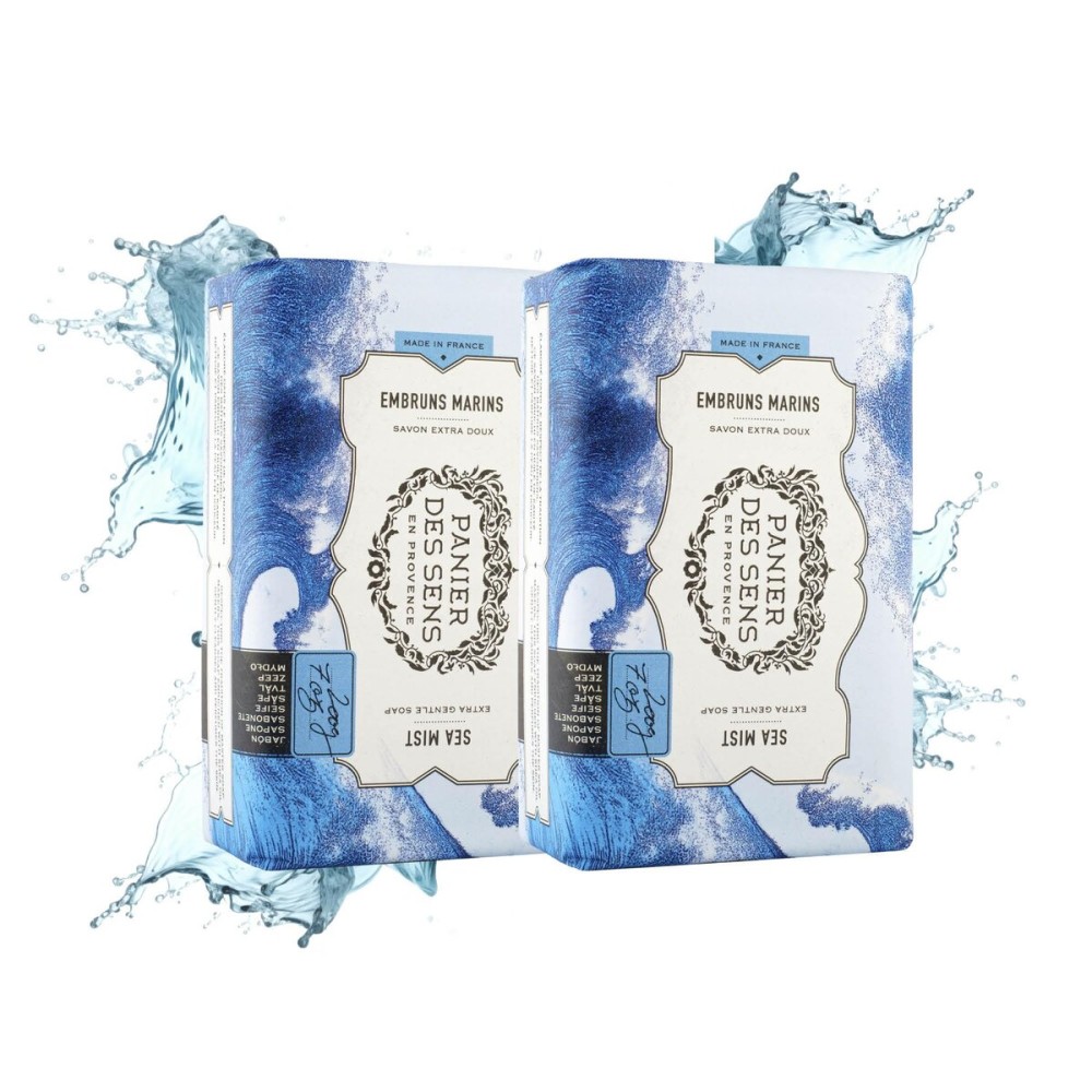 Panier des Sens Shea butter natural bar soap Sea Mist, bath & body soap bars - Made in France 95% natural - 2 bars, 7oz/200g each
