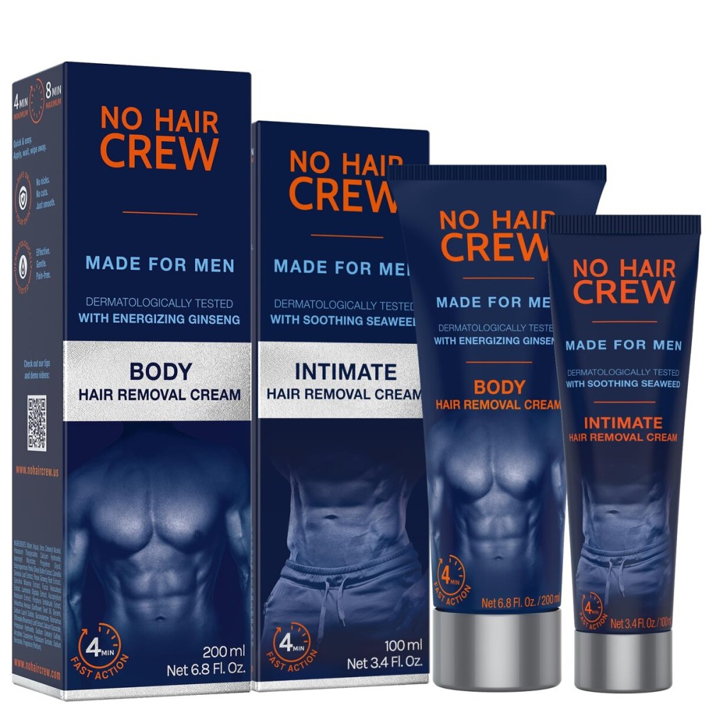 No Hair Crew | Intimate & Body Male Hair Removal Cream Bundle | Painless, Flawless, Soothing Depilatory for Manscaping Unwanted Coarse Male Hair