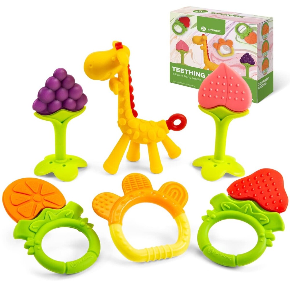 Silicone Baby Teethers - Freezer Safe Teething Toys for Infants 0-6 Months - 6 Pack