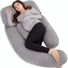 AS AWESLING 60in Full Body Pillow | Nursing, Maternity and Pregnancy Pillow | Extra Large U Shaped Sleeping Pillow with Removable Cover (Dark Grey)