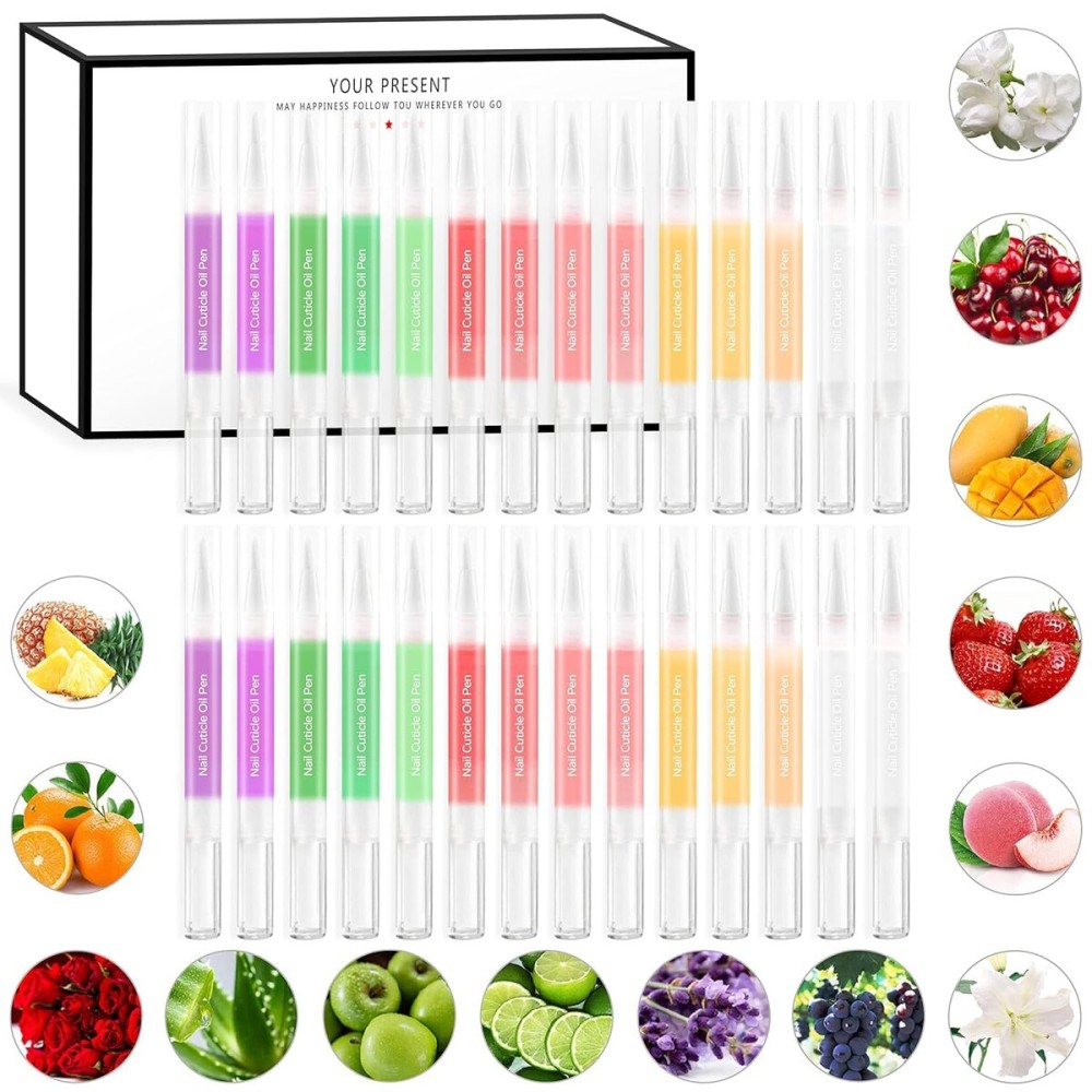 SULLMAR 28Pcs Nail Cuticle Oils Nutrition Oil Pen Nail Nourishment Pens 28 Smell Cuticle Revitalizer for Agnail Nourish Skin NailCare (28pcs)