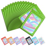 Funfery 100 pcs Green Smell Proof Mylar Holographic Bags Packaging Bags,Clear Seal Resealable Odor Proof Bag Foil Pouch Zipper Bag for Food Storage,Jewelry,Lash Packing for Small Business(3.5x6.3In)
