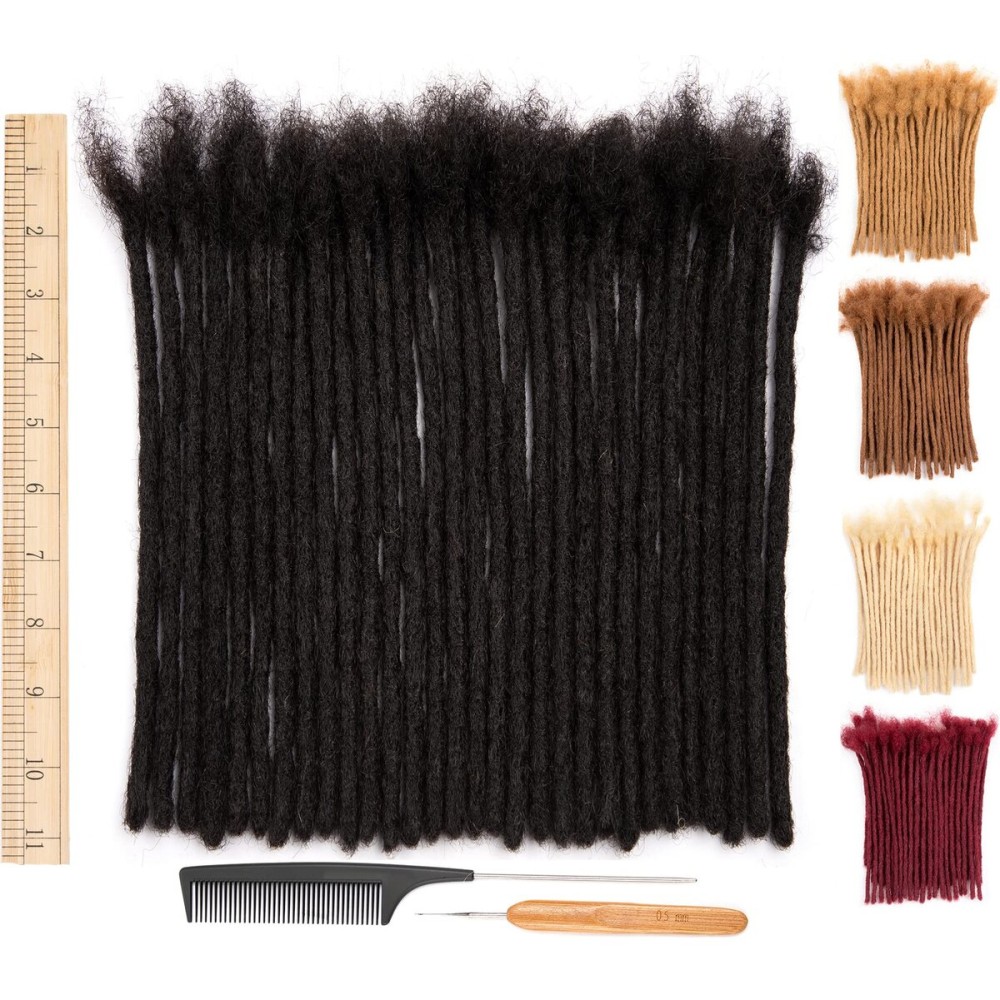 DAIXI 10 Inch 100 Strands 100% Real Human Hair Dreadlock Extensions for Man/Women Full Head Handmade 0.8cm Thickness Can Be Dyed and Bleached Dreadlocks Bulk with Needle and Comb