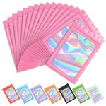 Funfery 100 pcs Pink Mylar Holographic Bags Packaging Bags,Clear Resealable Odor Proof Bag Foil Pouch Zipper Bag for Food Storage,Lipgloss,Jewelry,Eyelash Packaging for Small Business(4.3x7.5In)