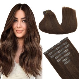 GOO GOO Clip in Hair Extensions Real Human Hair, Remy Human Hair Extensions Clip ins for Women, Natural Human Hair, 20inch 150g 7Pcs, 4A Chocolate Brown