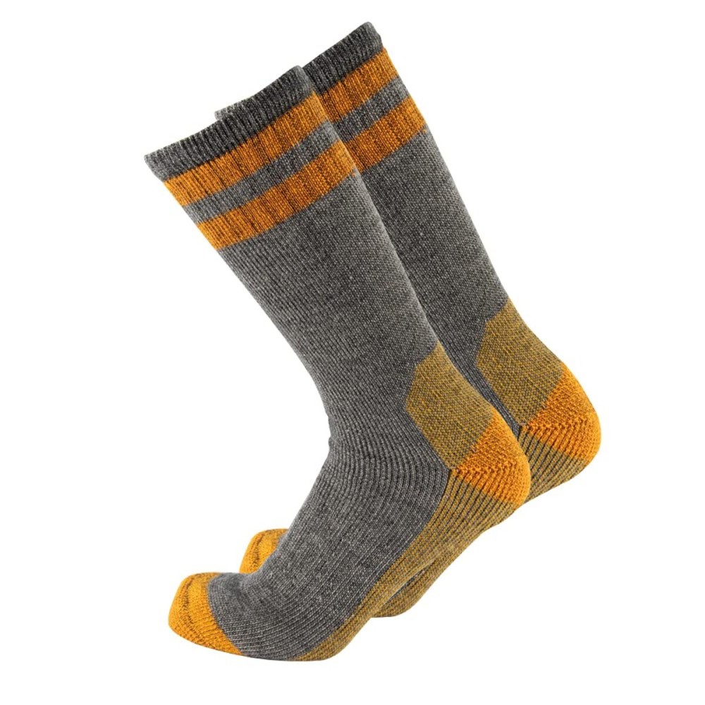 Cerebro Merino Wool Socks for Men, Cushioned Mid-calf Socks Moisture Wicking Men\'s Hiking Socks for Home, Trekking, Outdoors (1Pairs GreyYellow)