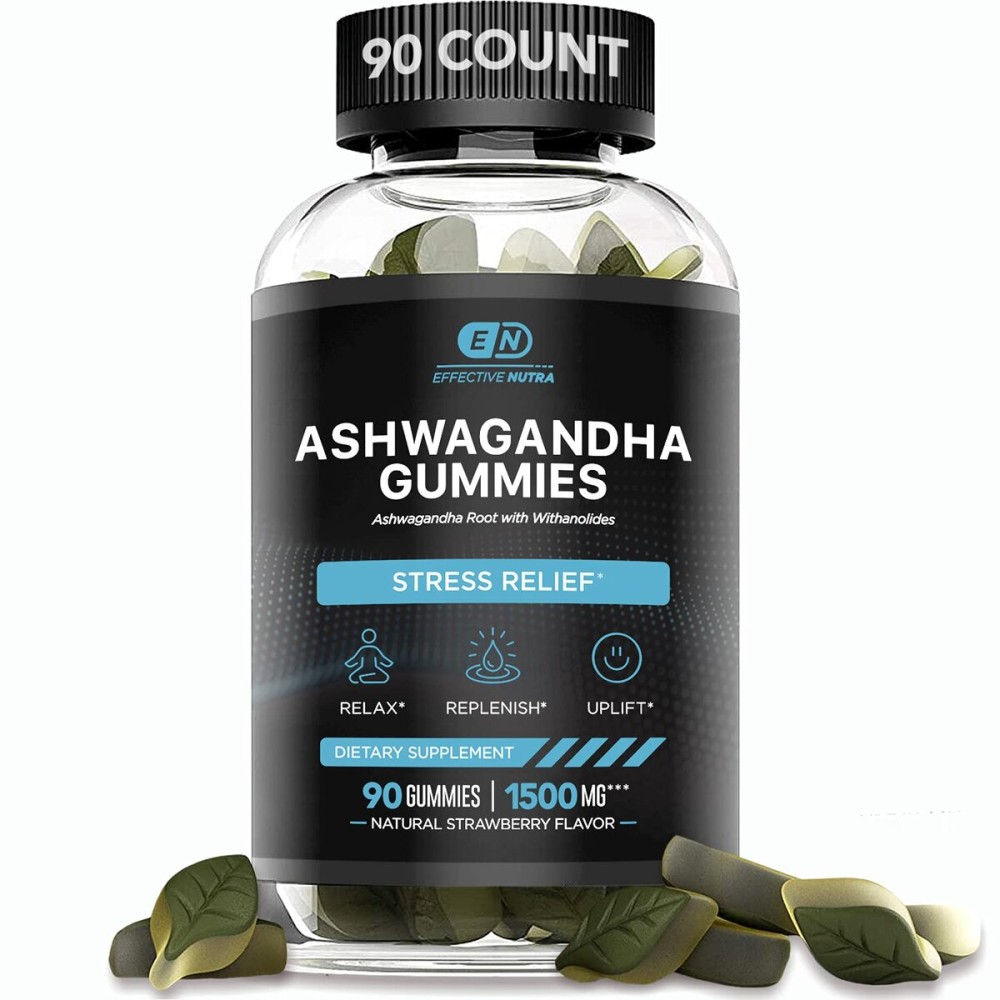 EFFECTIVE NUTRA Ashwagandha Gummies 1500mg | Stress Relief, Immune Support, Calm Mood, Energy | Natural Berry Flavor | 45-Day Supply | Vegan, Gluten-Free, Non-GMO | Supplement for Men & Women (90ct)