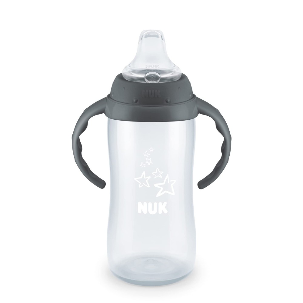 NUK Learner Cup, 10 Ounce, Tritan Gray Star - BPA Free, Spill Proof Sippy Cup