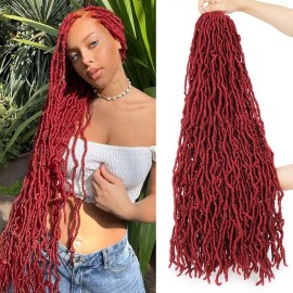 Leeven Soft Locs 36 Inch New Faux Locs Burgundy Super Long Goddess Locs Crochet Braids Hair 7 Packs Pre-looped Curly Wavy Synthetic Braiding Hair for Women BUG