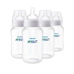 Philips Avent Anti-Colic Baby Bottles, 11oz, with Flow 3 Nipples, 3m+, 4pk, Clear, SCY106/04