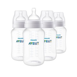 Philips Avent Anti-Colic Baby Bottles, 11oz, with Flow 3 Nipples, 3m+, 4pk, Clear, SCY106/04