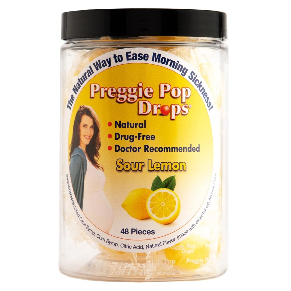 Preggie Pop Drops Morning Sickness - Preggie Pops for Morning Sickness Relief. Yummy Candy Drops for Pregnancy Relief. Soothing Relief for Pregnant Women. Sour Lemon 48 Count