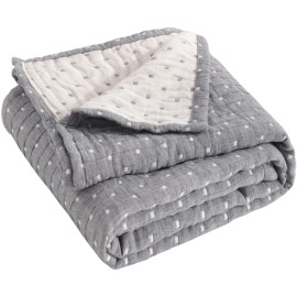 NTBAY 3 Layer Toddler Blanket, Muslin Cotton Jacquard Bed Blankets, Lightweight Thermal Baby Blanket, Super Soft and Warm Crib Blanket for All Seasons, Decoration Gift, 30x40, Grey Dot