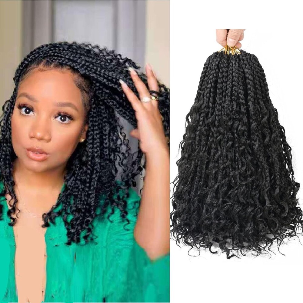 LMZIM 12inch Goddess Box Braids Crochet Hair - Pre Looped Boho Crochet Braid 8 Packs Boho Box Braids Curly Ends Synthetic Hair Extensions Crochet Hair for Black Women 1b