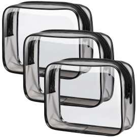 PACKISM Clear Toiletry Bag - TSA Approved Toiletry Bag 3 Pack Same Medium Size, Quart Size Bag Travel Makeup Cosmetic Bag, Carry on Airport Airline Compliant Bag, Black