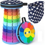 ALEVMOOM Upgraded Portable Collapsible Folding Stool with Cushion Retractable Telescoping Stool for Adults Sturdy Capacity 440lbs Camping Stool for Outdoor Hiking Garden BBQ with Bag