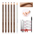 LSxia Waterproof Eye-Brow Pen-cil Set, Pull Cord Peel-off Eyebrow Pencil Microblading Pen Supplies Kit, White Eye-Liner Pencil and Eyebrows Tool Tattoo Makeup For Marking (5+1 Light Brown)