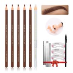 LSxia Waterproof Eye-Brow Pen-cil Set, Pull Cord Peel-off Eyebrow Pencil Microblading Pen Supplies Kit, White Eye-Liner Pencil and Eyebrows Tool Tattoo Makeup For Marking (5+1 Brown)