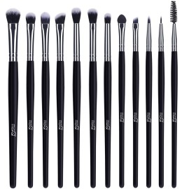 MSQ Eye Makeup Brushes 12pcs Eyeshadow Makeup Brushes Set with Soft Synthetic Hairs & Real Longer Wood Handle for Eyeshadow, Eyelash,Eyebrow, Eyeliner, Blending, Conclear(Black)