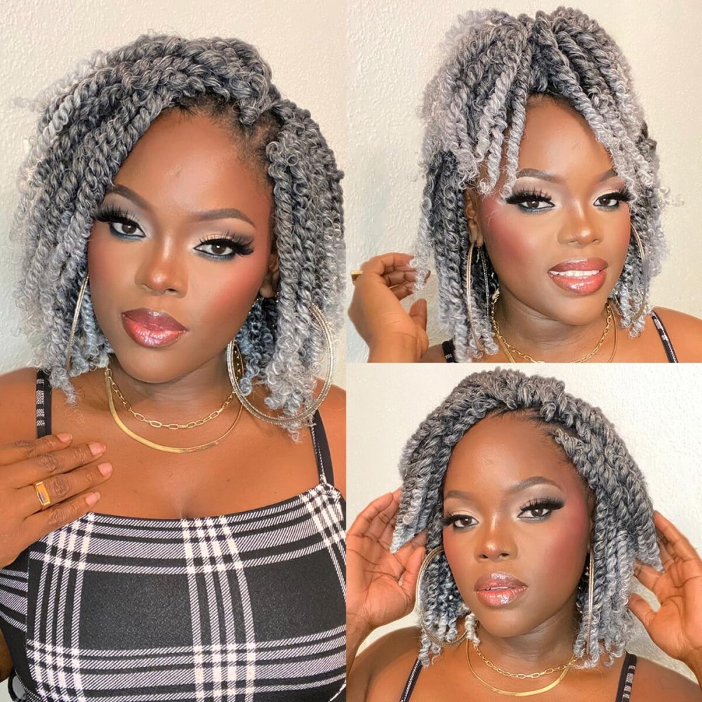 8 Packs Passion Twist Hair 8 Inch Pre-twisted Passion Twist Crochet Hair Pre-looped Crochet Braids for Women Passion Twists Braiding Hair Synthetic Hair Extensions (T1B/Gray)