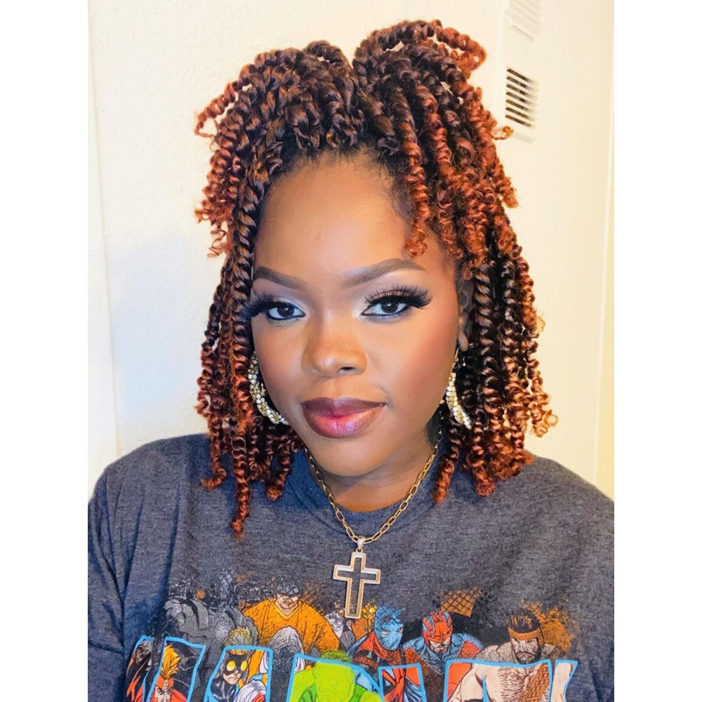 8 Packs Passion Twist Hair 8 Inch Pre-twisted Passion Twist Crochet Hair Pre-looped Crochet Braids Hair for Women Passion Twists Braiding Hair Synthetic Hair Extensions(12Strands/Pack; T1B/350)