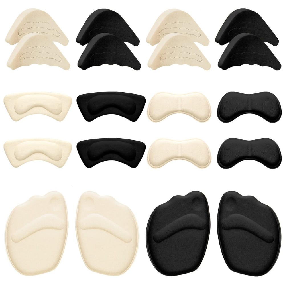 Geyoga 12 Pairs Heel Grips Liner Cushions Inserts for Loose Shoes Heel Pads Metatarsal Pads and Adjustable Toe Filler Inserts for Shoes Too Big Women Men Prevent Heel Pain Blisters(Elegant Style)