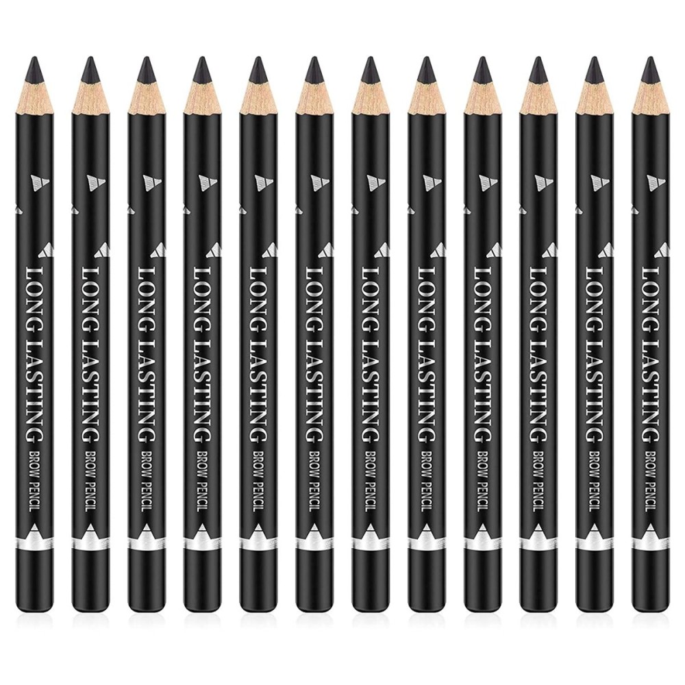 Go Ho 12 PCS Black Eyebrow Eyeliner Pencils,Sweatproof Eyebrow Pencil,Long-lasting Nice Color Eye Brow Gel Pen Makeup Brow Tint SticksBlack