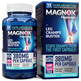 MAGNOX Leg Cramps Buster | 380mg Magnesium for Leg Cramps at Night | Magnesium Supplement for Muscle Spasms | 3X More Absorption | Dead Sea Minerals | Sleep & Muscle | 60 Caps