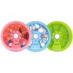 INVODA Weekly Pill Organizer 7 Compartment Rotating Pill Box for Daily Medication & Vitamins - Portable Travel Pill Case Fish Oil Supplements Vitamins Organizer (Pink+Sky Blue+Green)